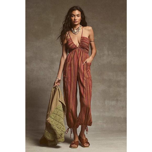 Free People Womens XS Sundaze For Surfin Jumpsuit Striped Beachy Boho Gyspy - Picture 1 of 12